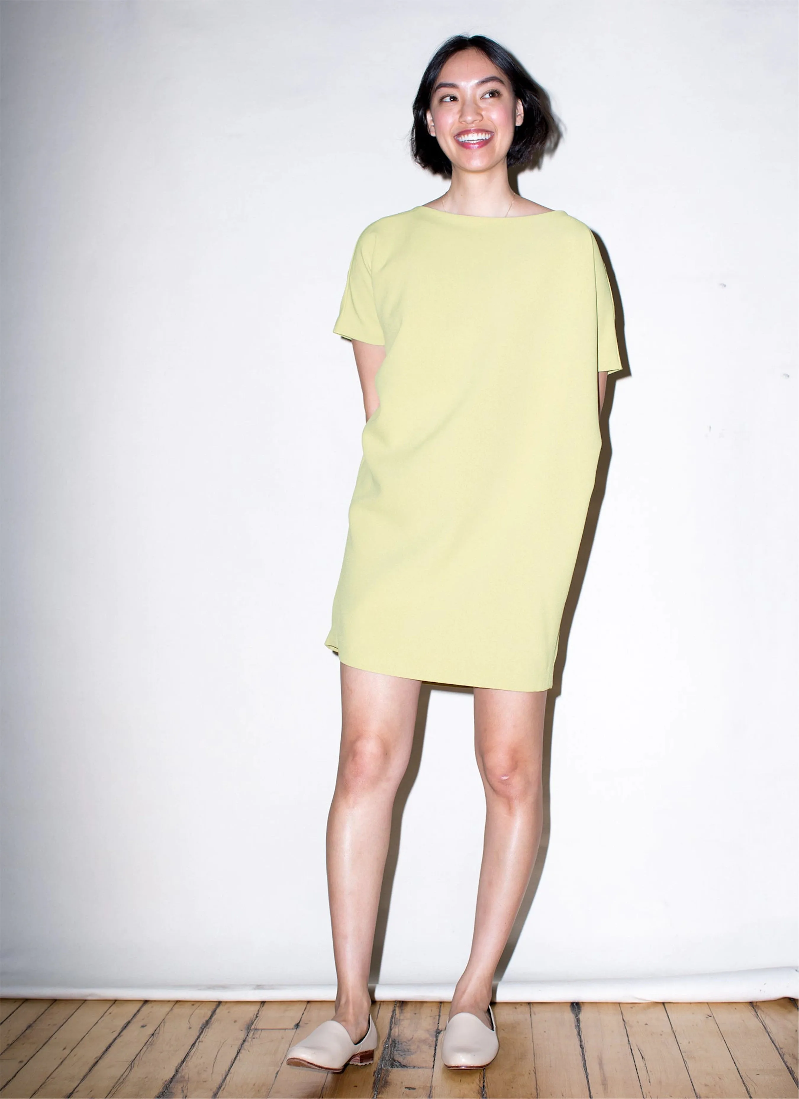 angle open back dress