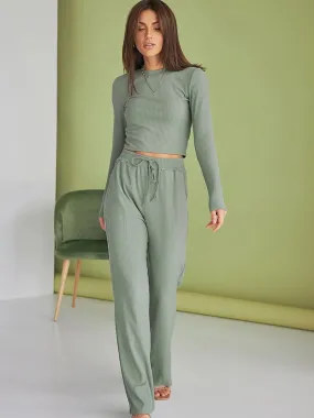 BerriesJam - Knitted Ribbed Long Sleeve O Neck Loungeweareck Loungewear