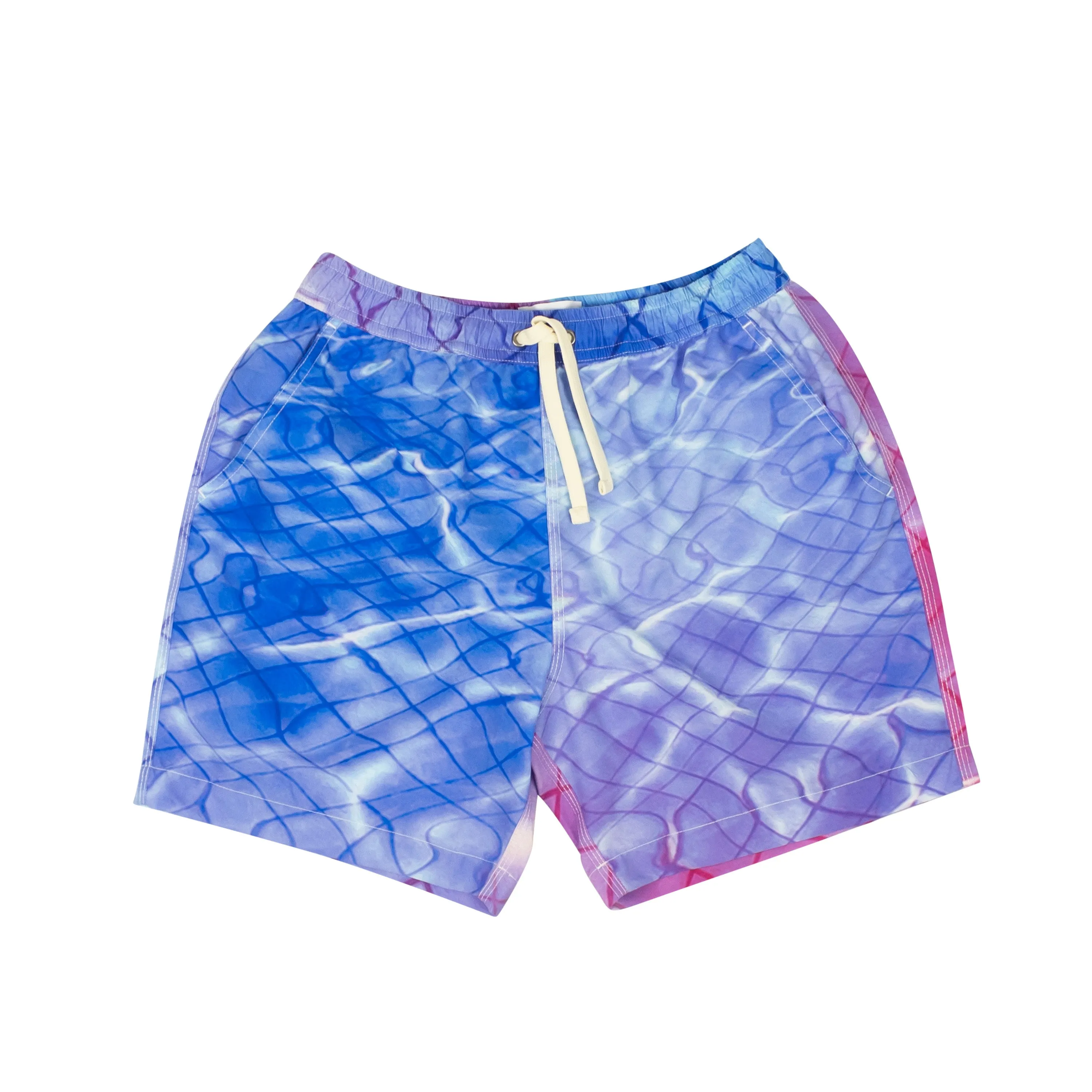 Blue, Pink And Purple Pool Print Swim Trunks