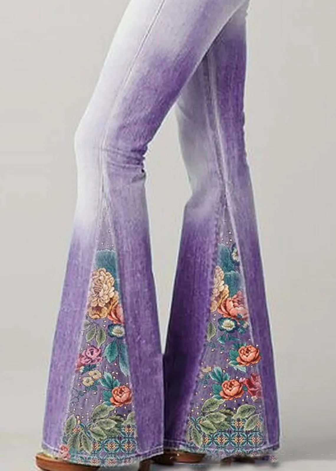 Bohemian Blue High Waist Patchwork Print Denim Flare Bottoms Summer LY4026