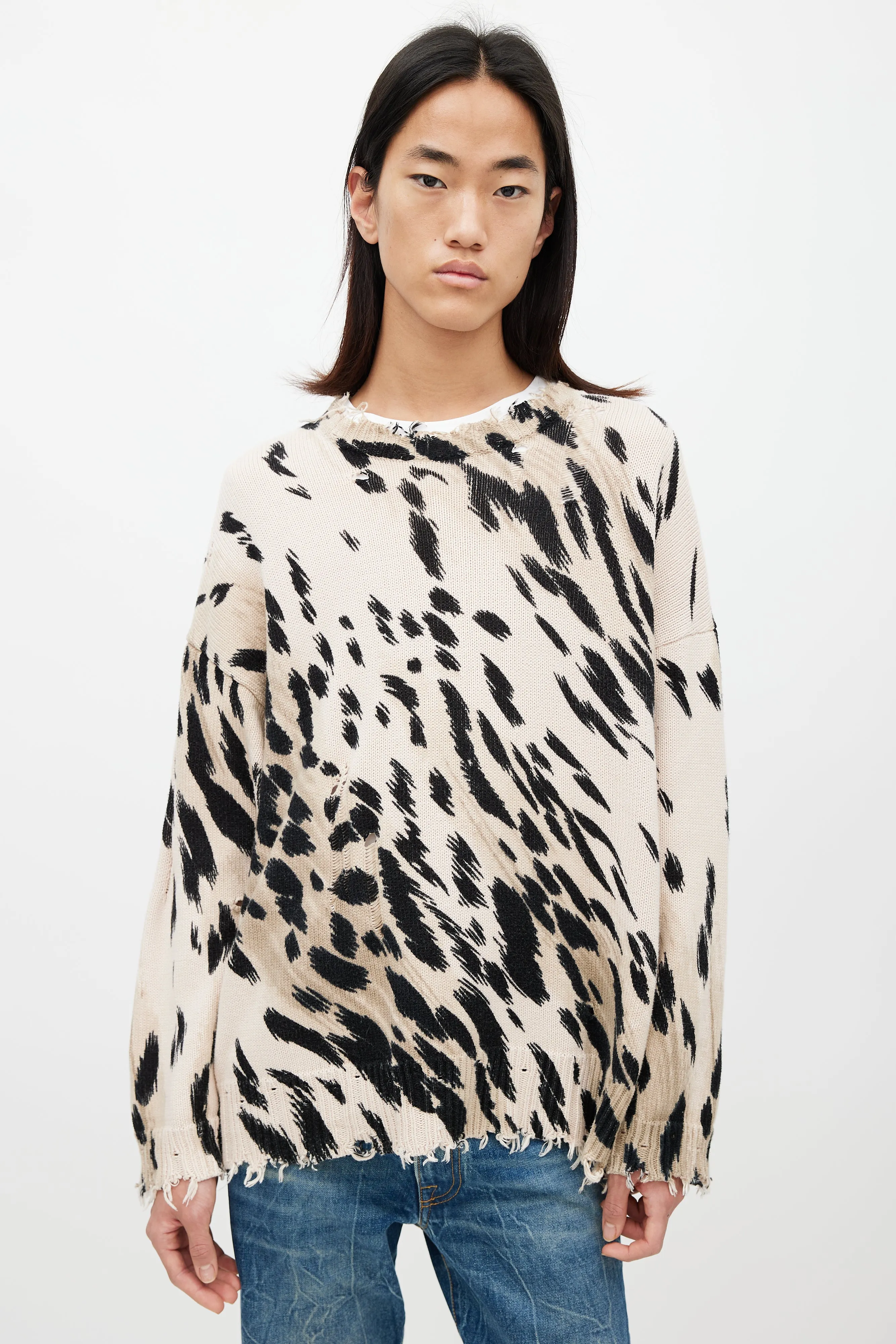 Brown & Black Patterned Distressed Knit Sweater