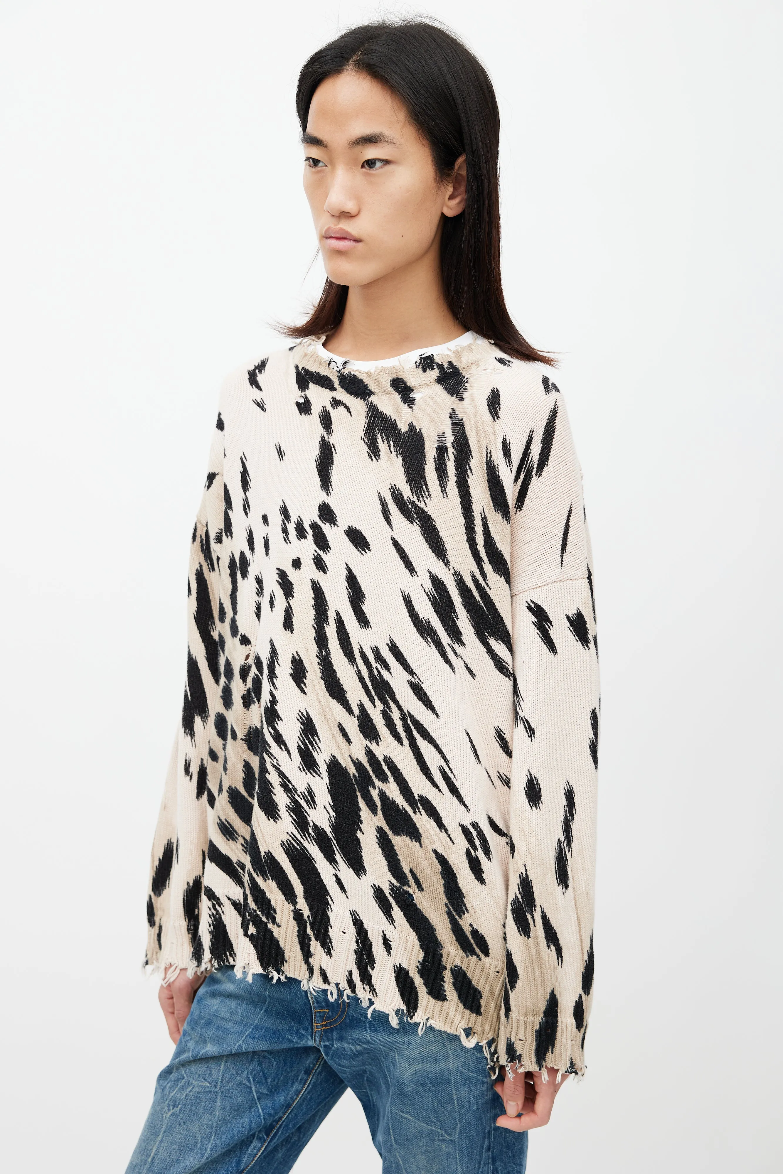 Brown & Black Patterned Distressed Knit Sweater