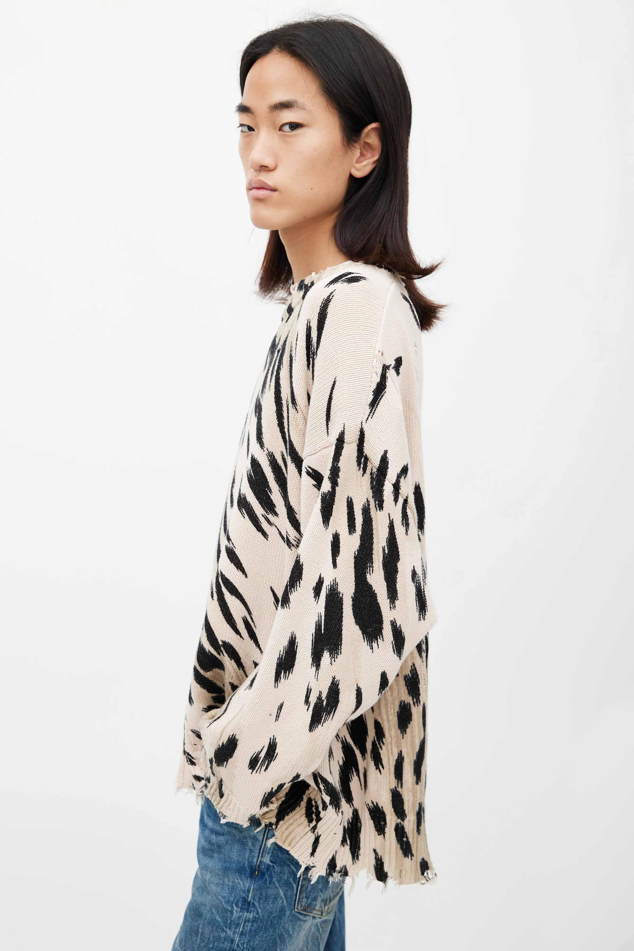Brown & Black Patterned Distressed Knit Sweater