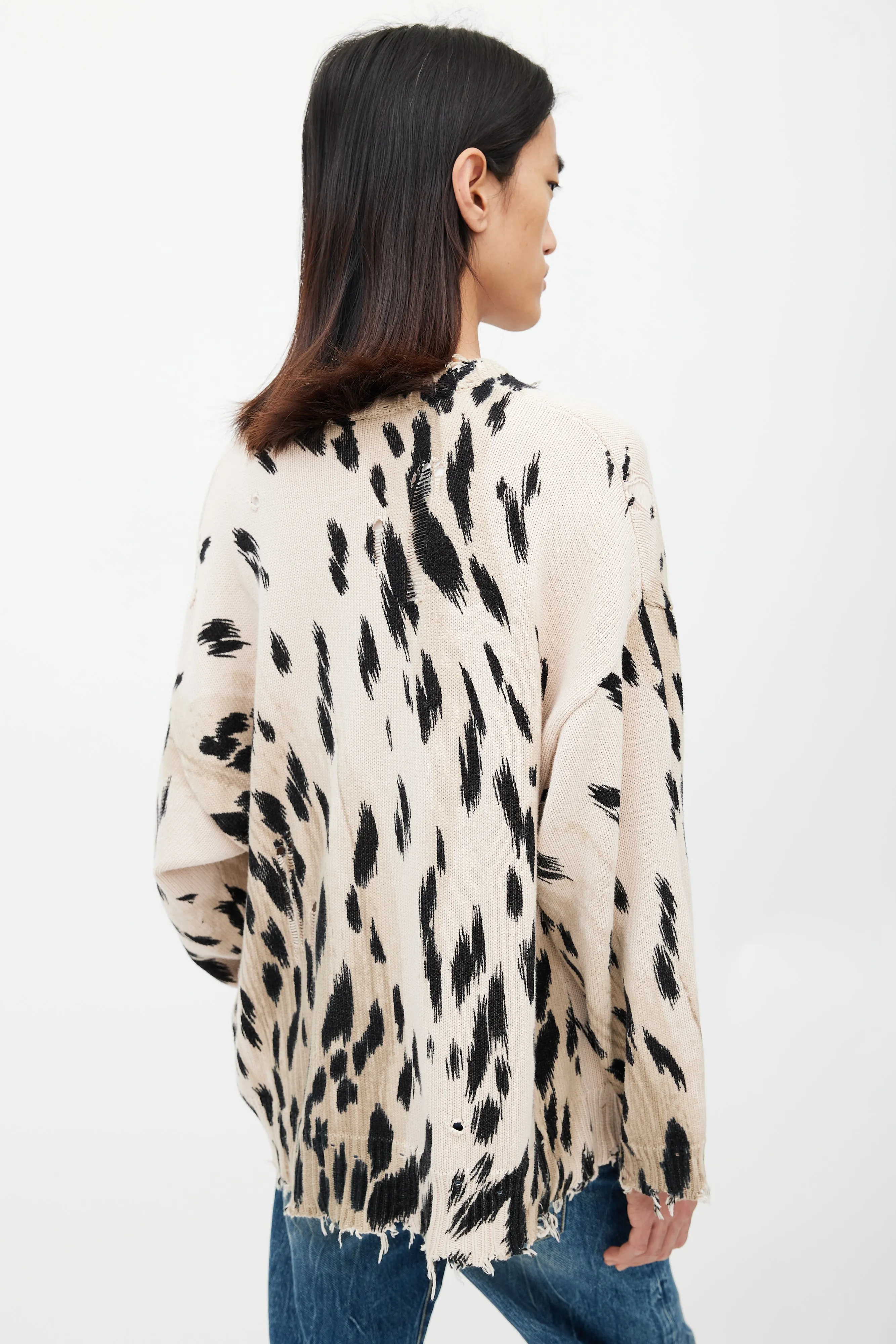 Brown & Black Patterned Distressed Knit Sweater