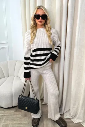 Carter beige & black knitted jumper and trousers loungewear set