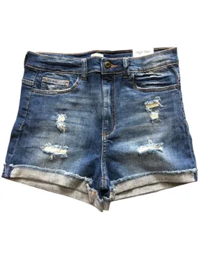 Distressed Folded Denim Shorts