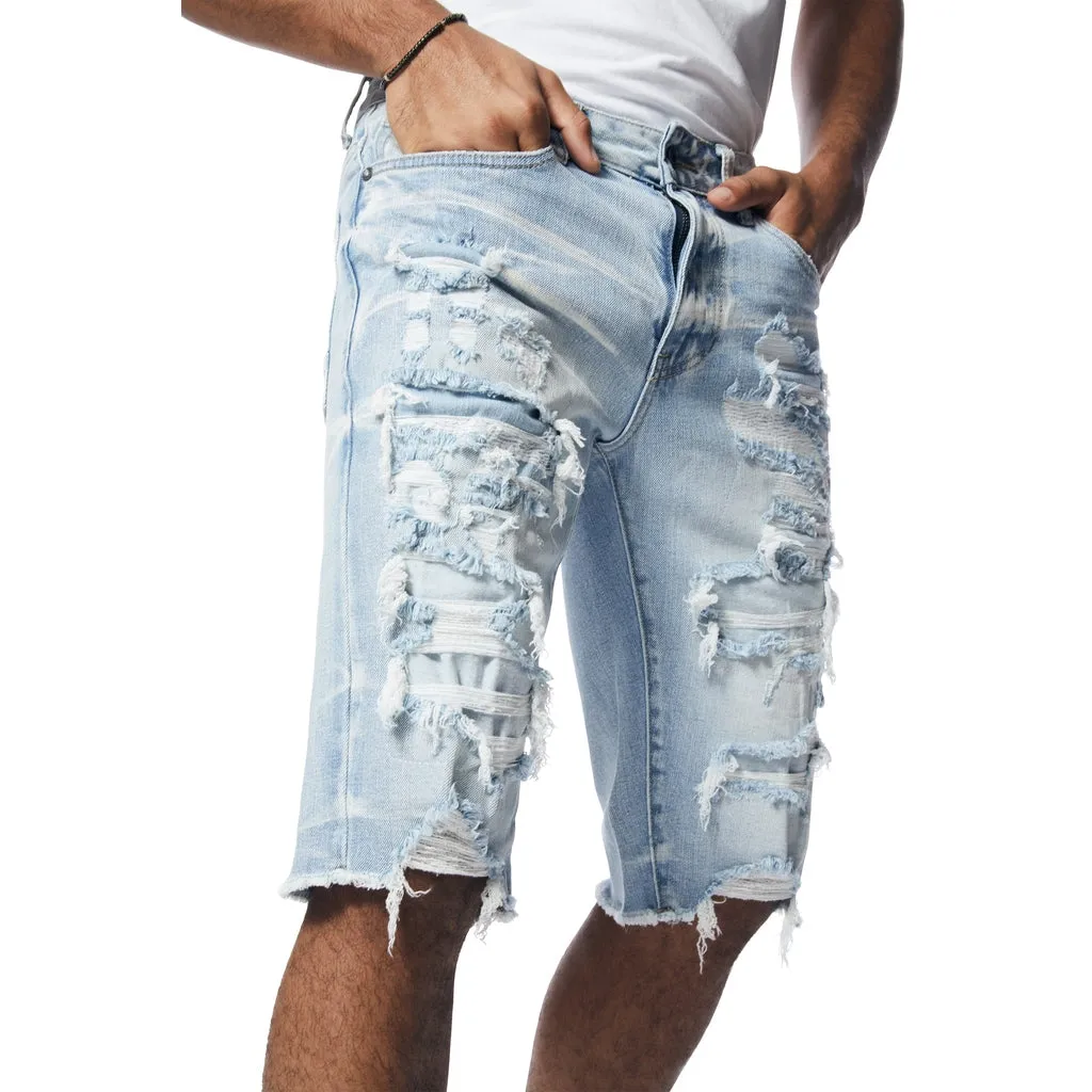 Distressed Rip & Repair Jean Shorts - Santorini Blue