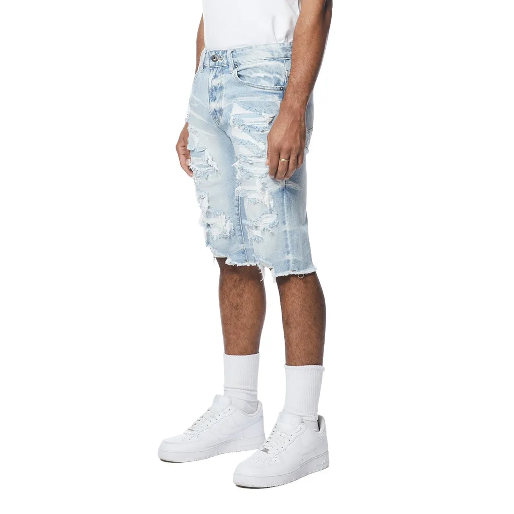 Distressed Rip & Repair Jean Shorts - Santorini Blue