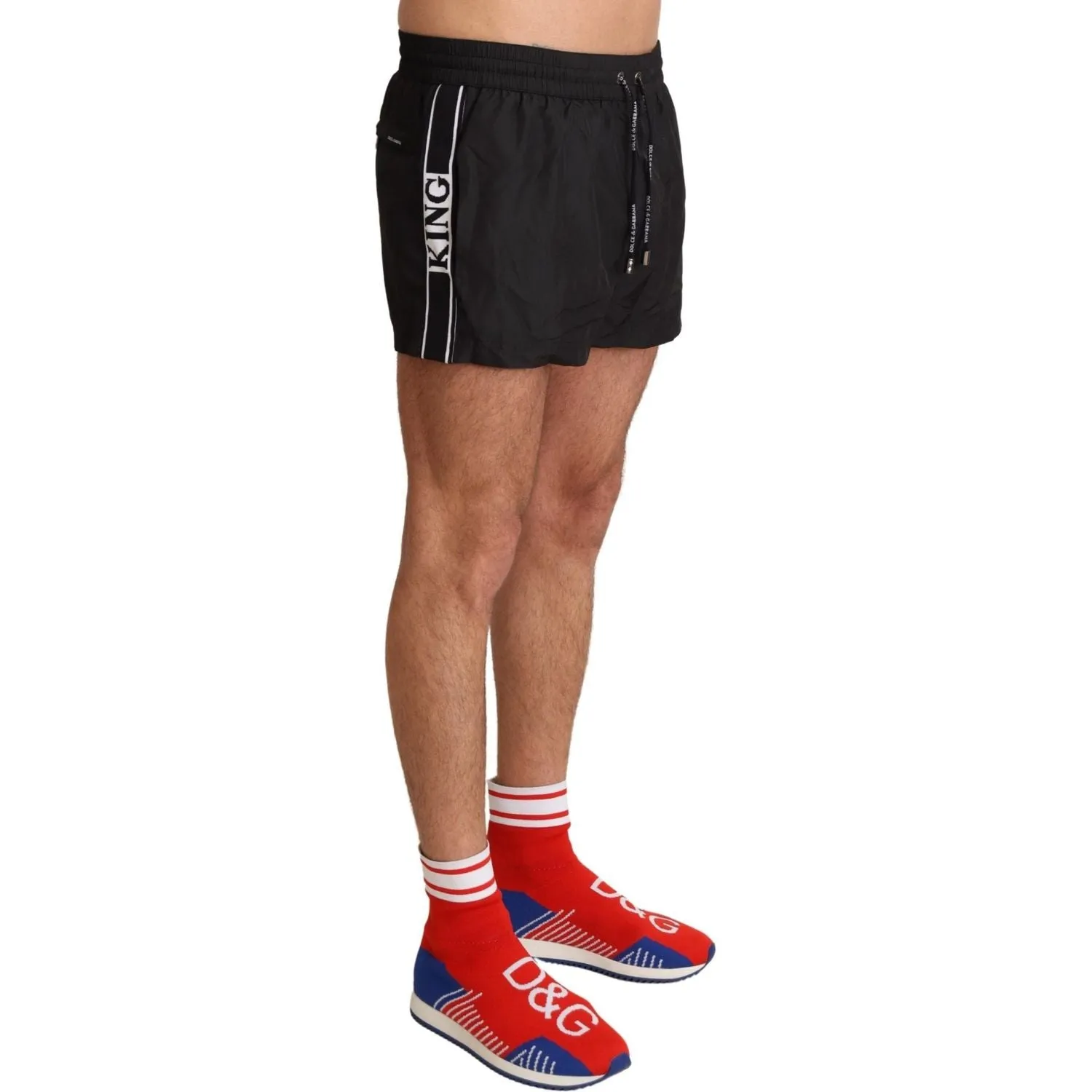 Dolce & Gabbana Elegant Black KING Motive Swim Trunks