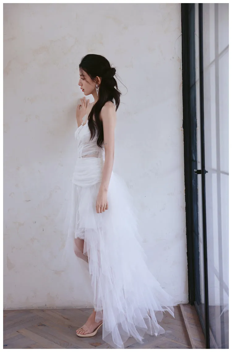 DOLLY Elegant White Two Piece Bandeau Wedding Dress-MUNA