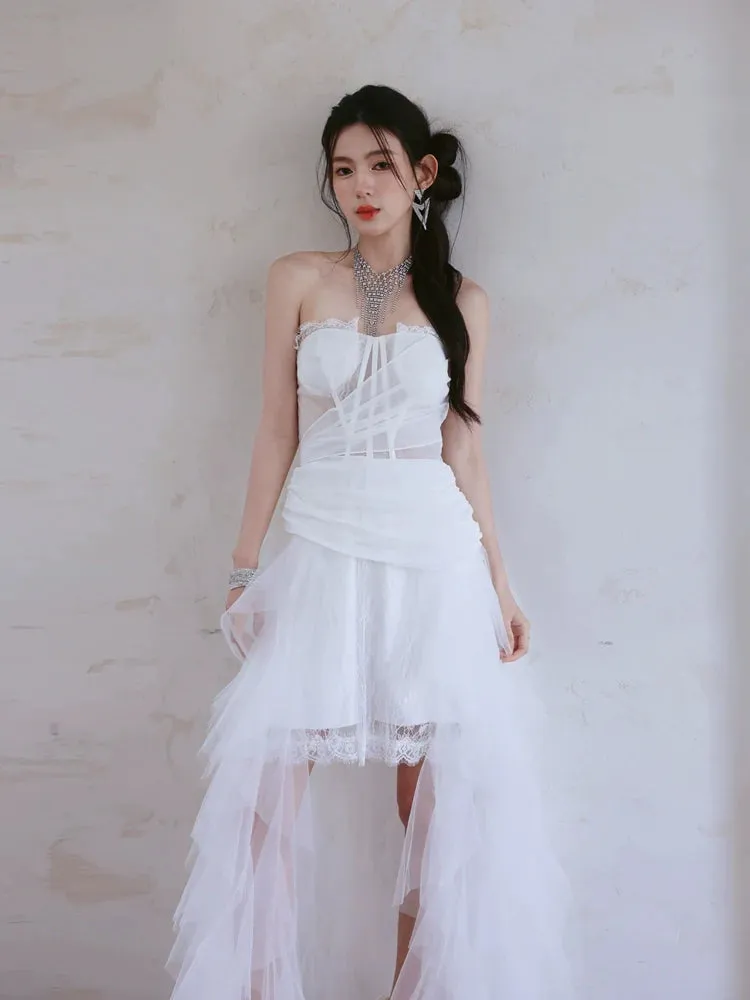 DOLLY Elegant White Two Piece Bandeau Wedding Dress-MUNA