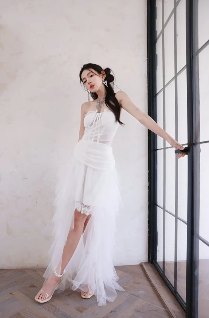 DOLLY Elegant White Two Piece Bandeau Wedding Dress-MUNA