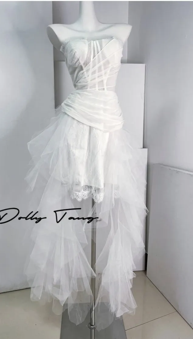 DOLLY Elegant White Two Piece Bandeau Wedding Dress-MUNA