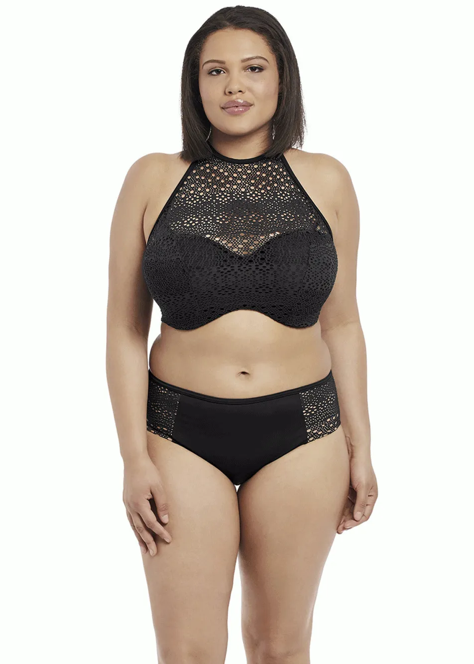 Elomi Indie Bikini Top with Bandeau High Neck Womens Swimwear in Black