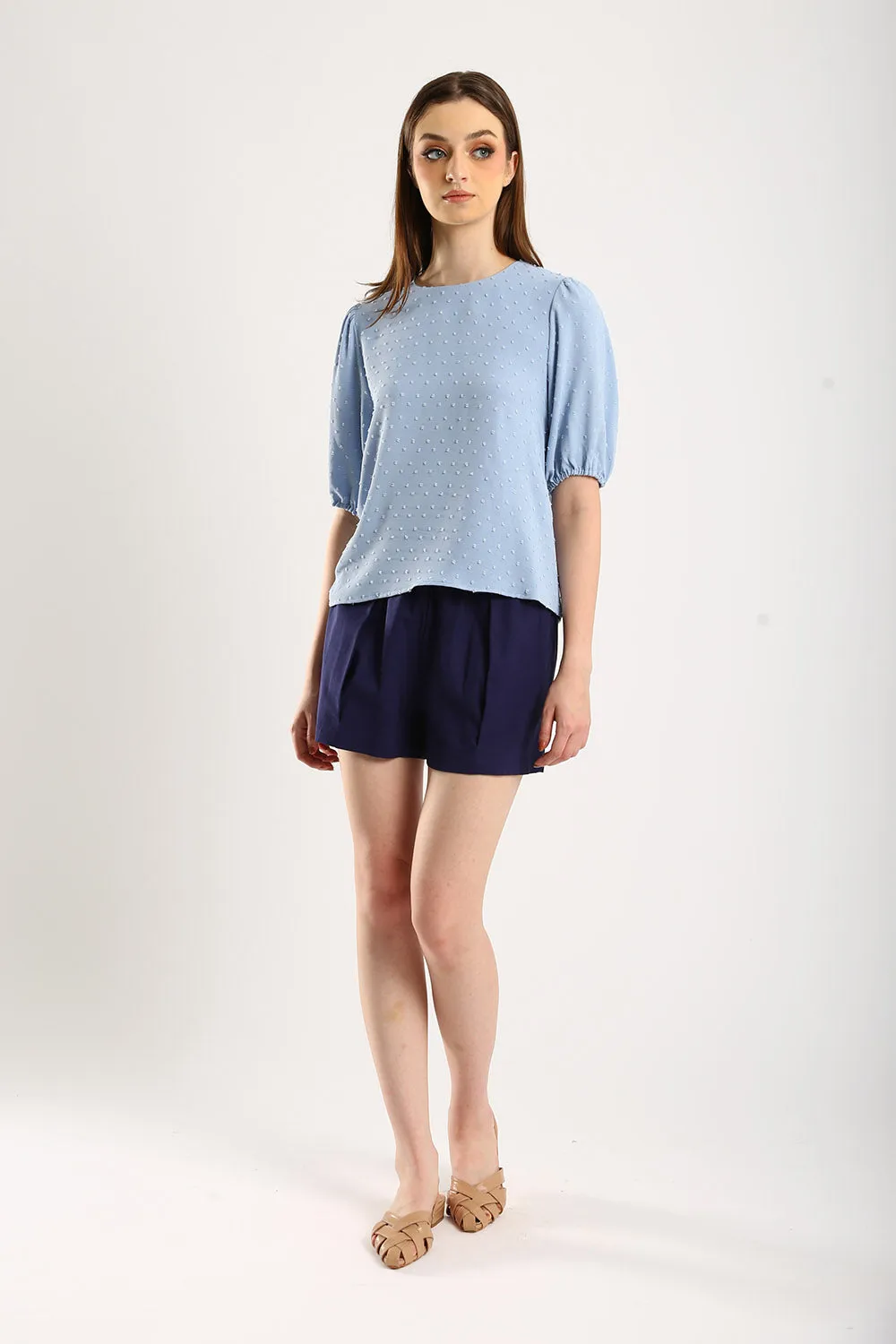 Gabine Linen Shorts in Navy Blue