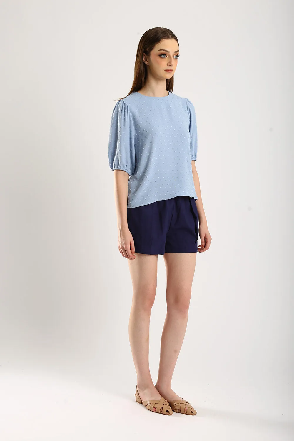 Gabine Linen Shorts in Navy Blue