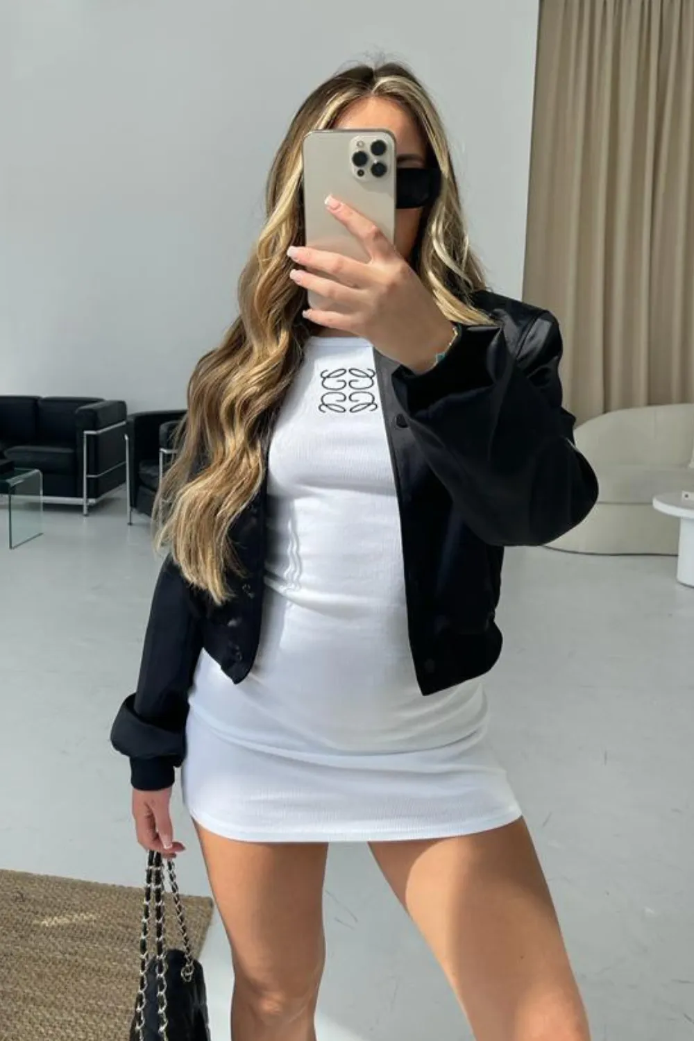 GeGe white embroidered ribbed mini dress