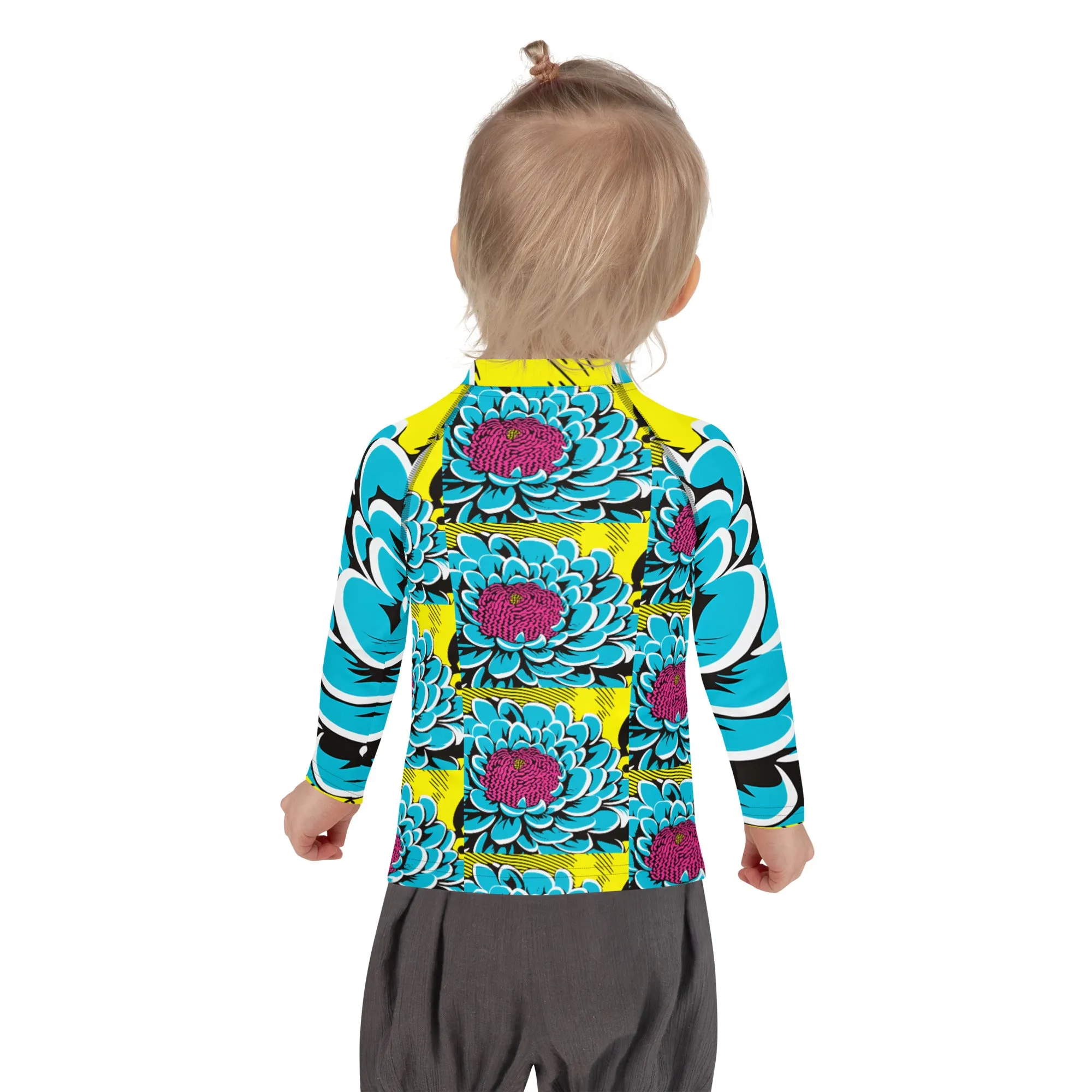 Girl's Pop Art BJJ Long Sleeve Rash Guards - Roy Lichtenstein Inspired Dahlia Print 002