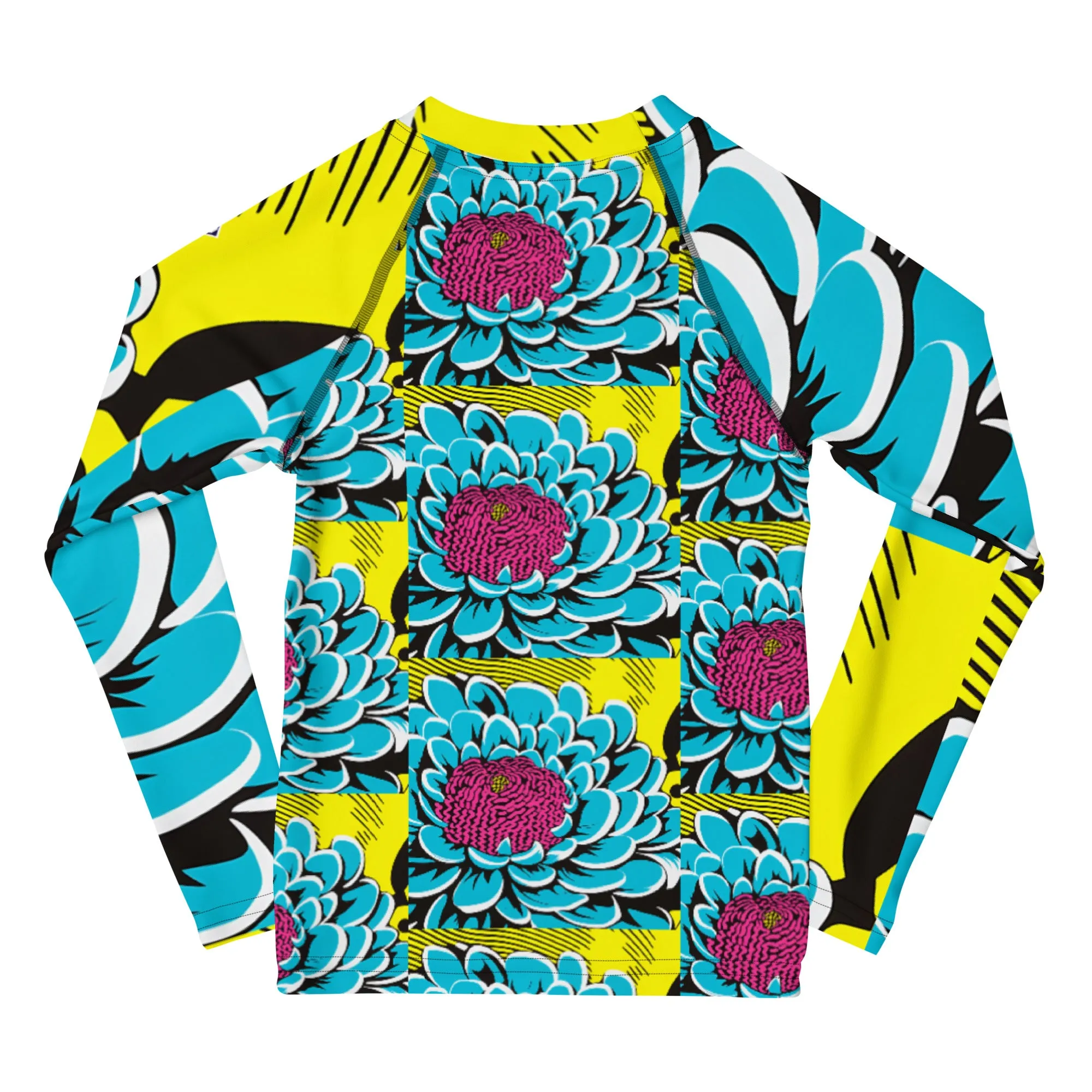 Girl's Pop Art BJJ Long Sleeve Rash Guards - Roy Lichtenstein Inspired Dahlia Print 002