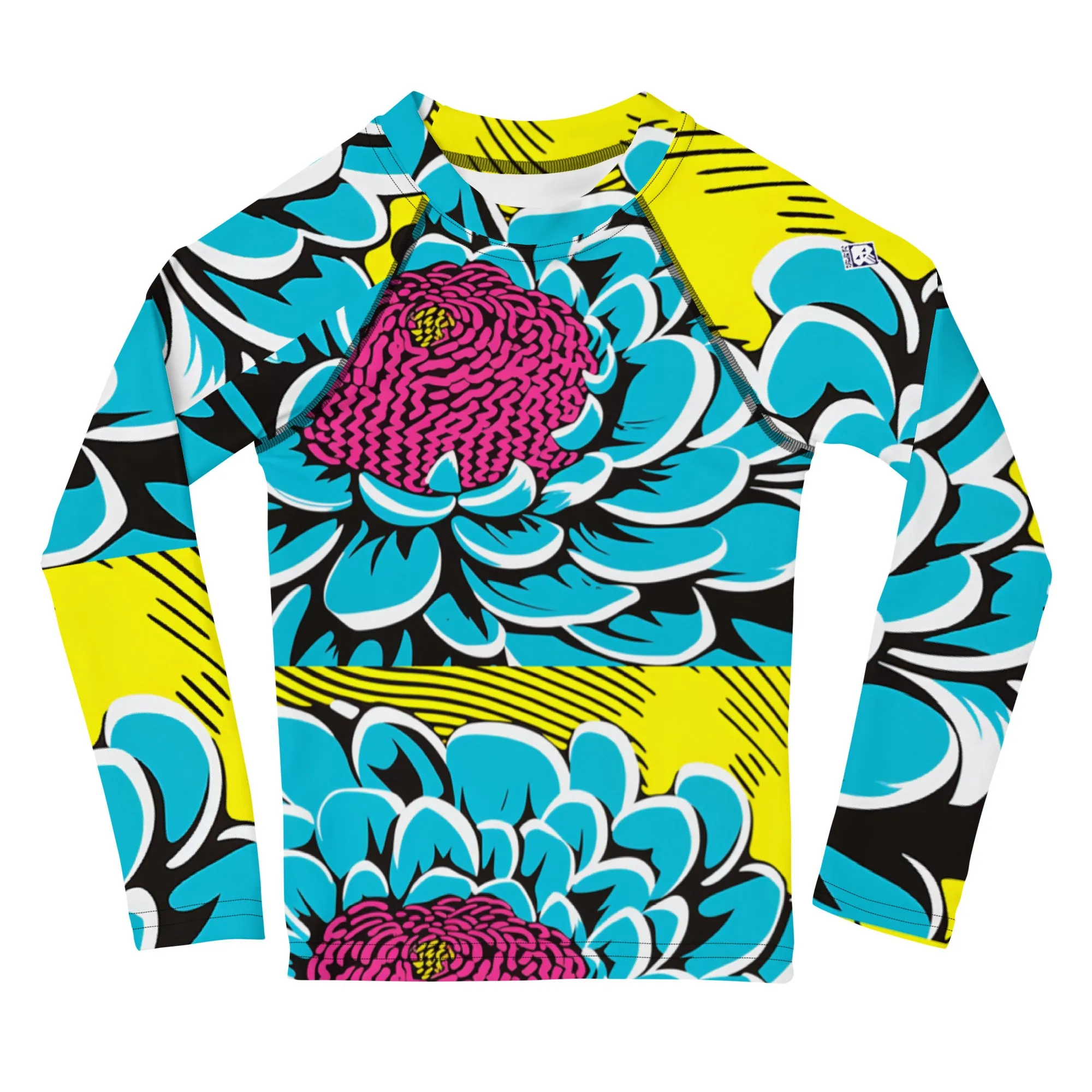 Girl's Pop Art BJJ Long Sleeve Rash Guards - Roy Lichtenstein Inspired Dahlia Print 002