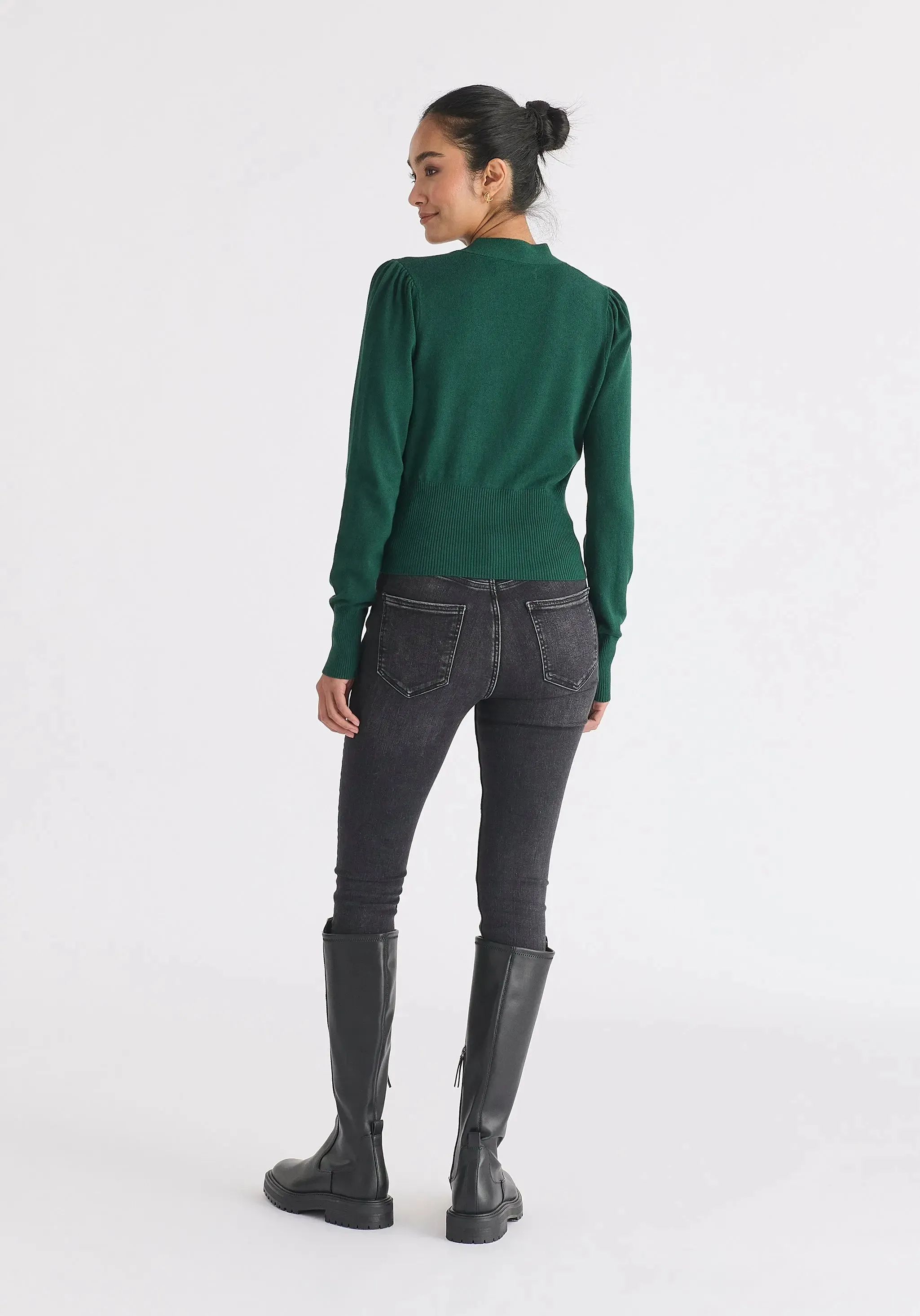 Green Long Sleeve Knitted Button Wrap Top