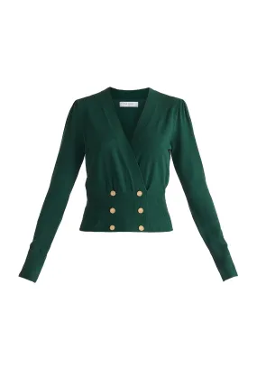 Green Long Sleeve Knitted Button Wrap Top