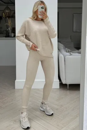 Jade cream ribbed long-sleeve sweater coord