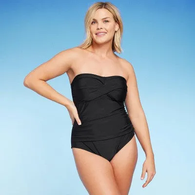 Kona Sol Twist-Front Bandeau One-Piece Swimsuit with Tummy Control