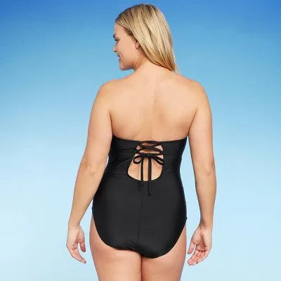 Kona Sol Twist-Front Bandeau One-Piece Swimsuit with Tummy Control