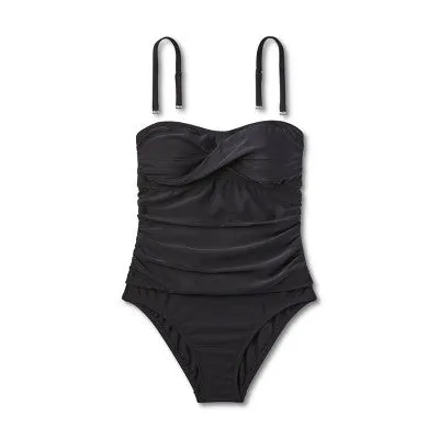 Kona Sol Twist-Front Bandeau One-Piece Swimsuit with Tummy Control