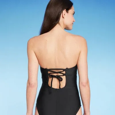 Kona Sol Twist-Front Bandeau One-Piece Swimsuit with Tummy Control