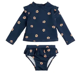 Long Sleeve Rashguard Swim Set, Navy Hawaiian Hibiscus