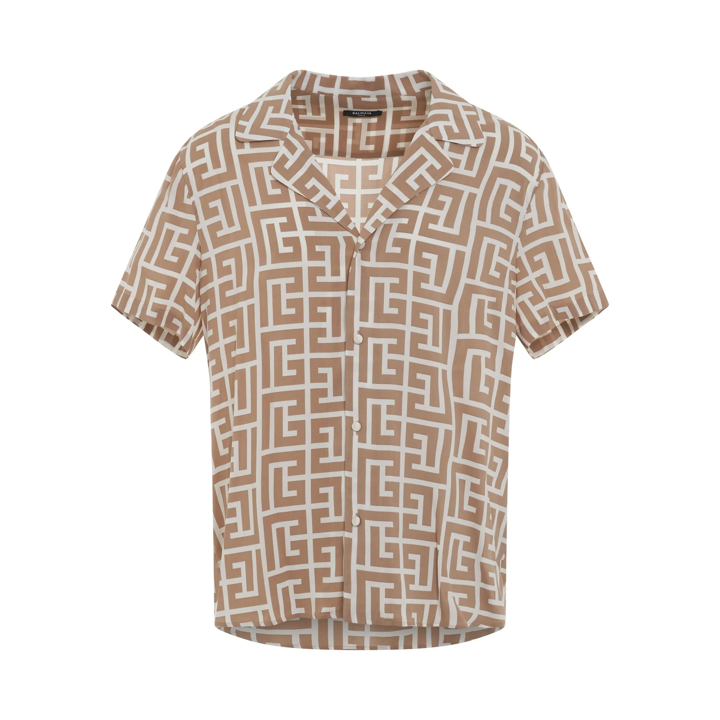 Macro Monogram Short Sleeve Pyjama Shirt in Ivory/Brown