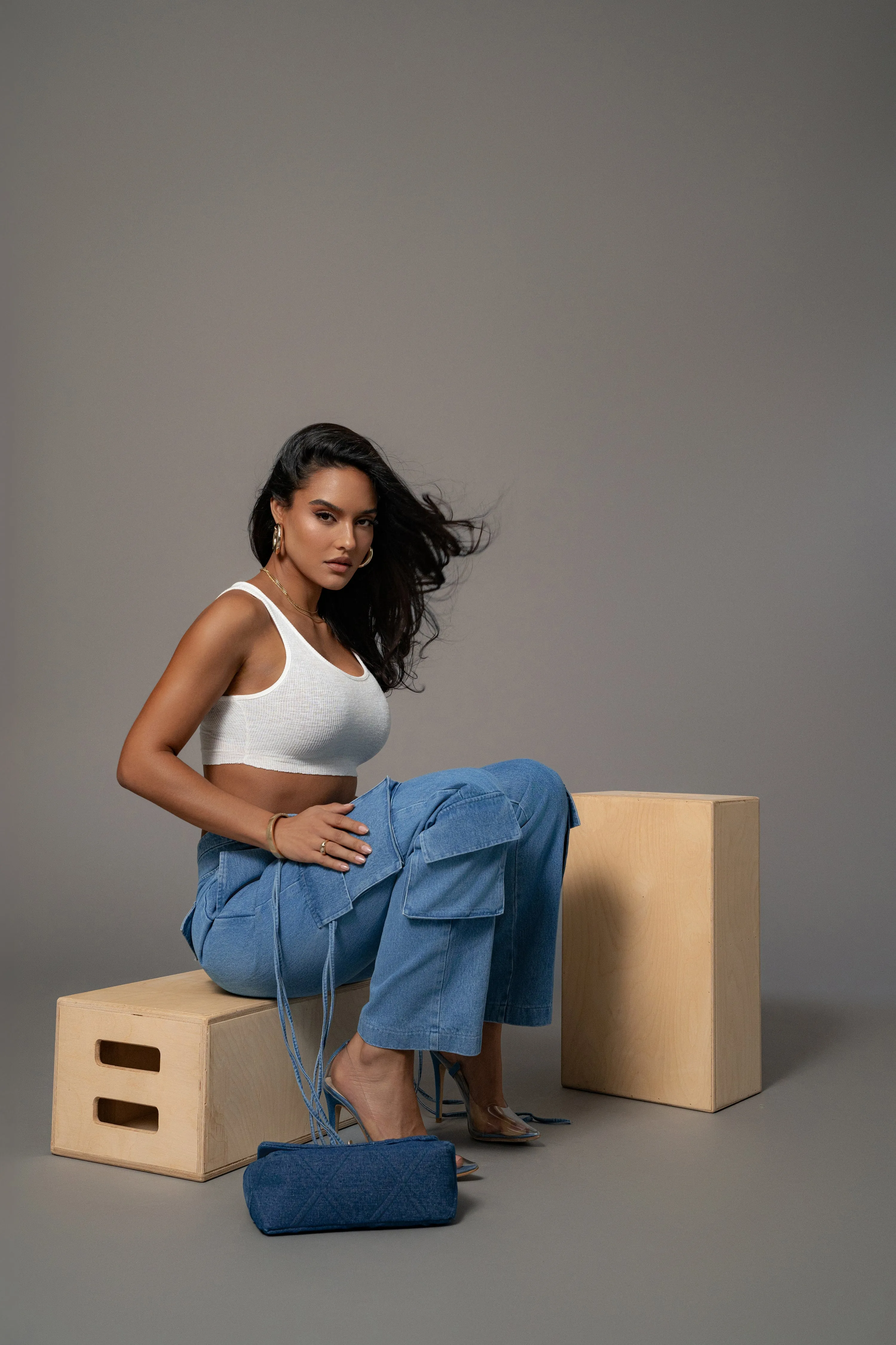Medium Wash Jacinda Denim Utility Pants