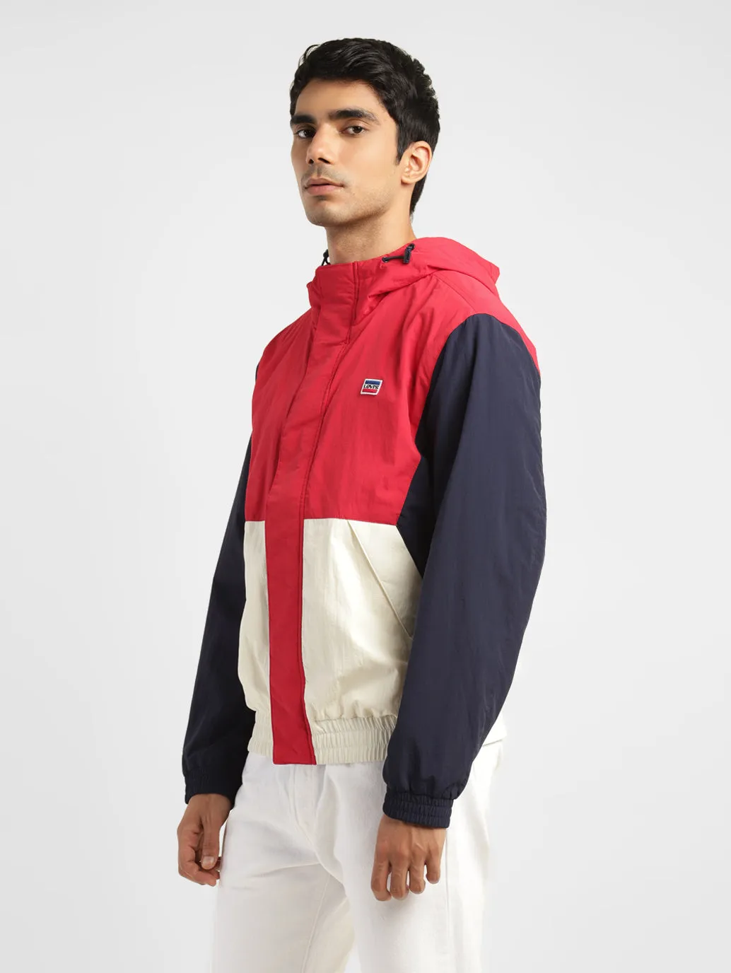Men's Colorblock Red Hooded Tailored Jacket