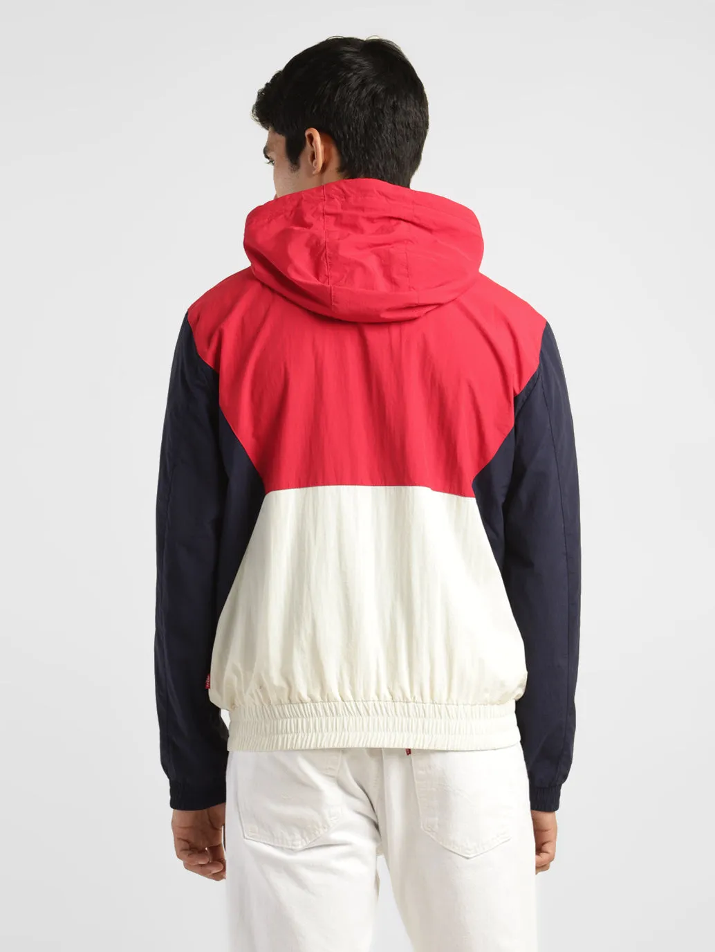 Men's Colorblock Red Hooded Tailored Jacket