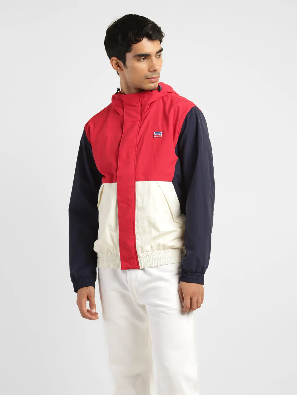 Men's Colorblock Red Hooded Tailored Jacket
