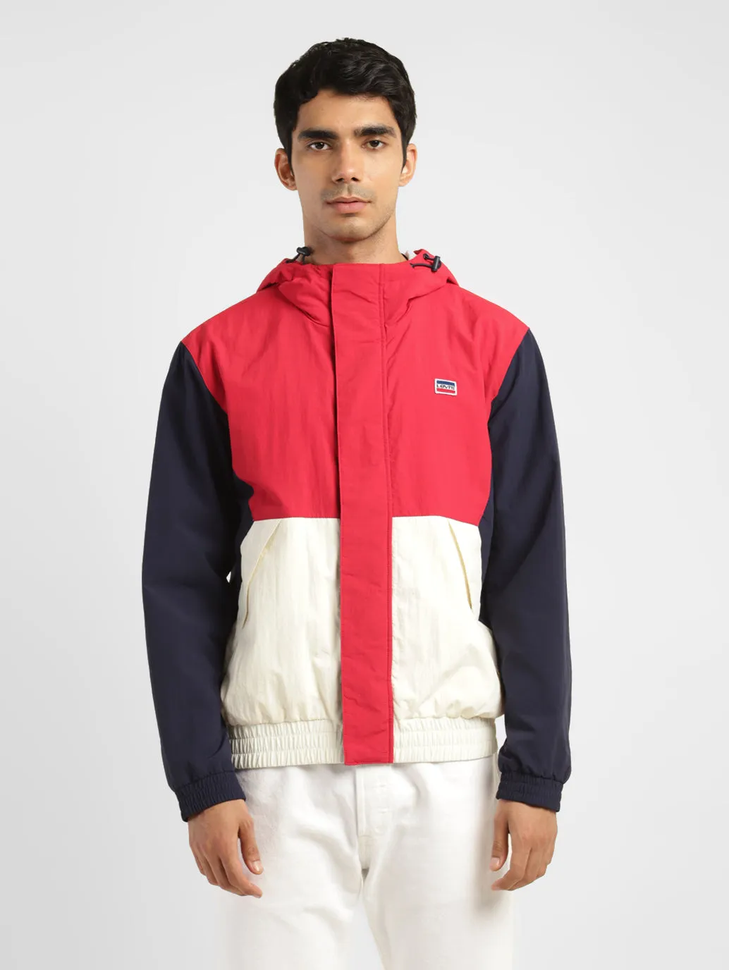 Men's Colorblock Red Hooded Tailored Jacket