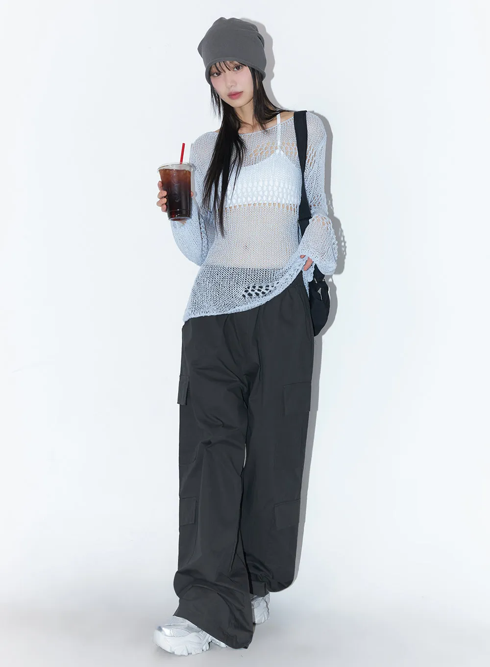 Mesh Patterned Knit Top IA521