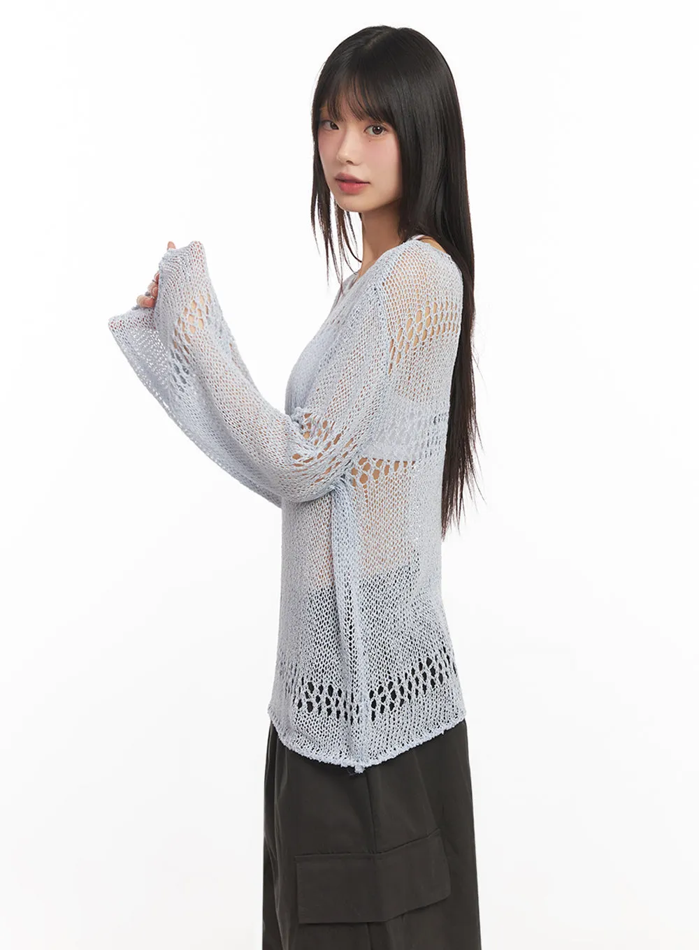 Mesh Patterned Knit Top IA521
