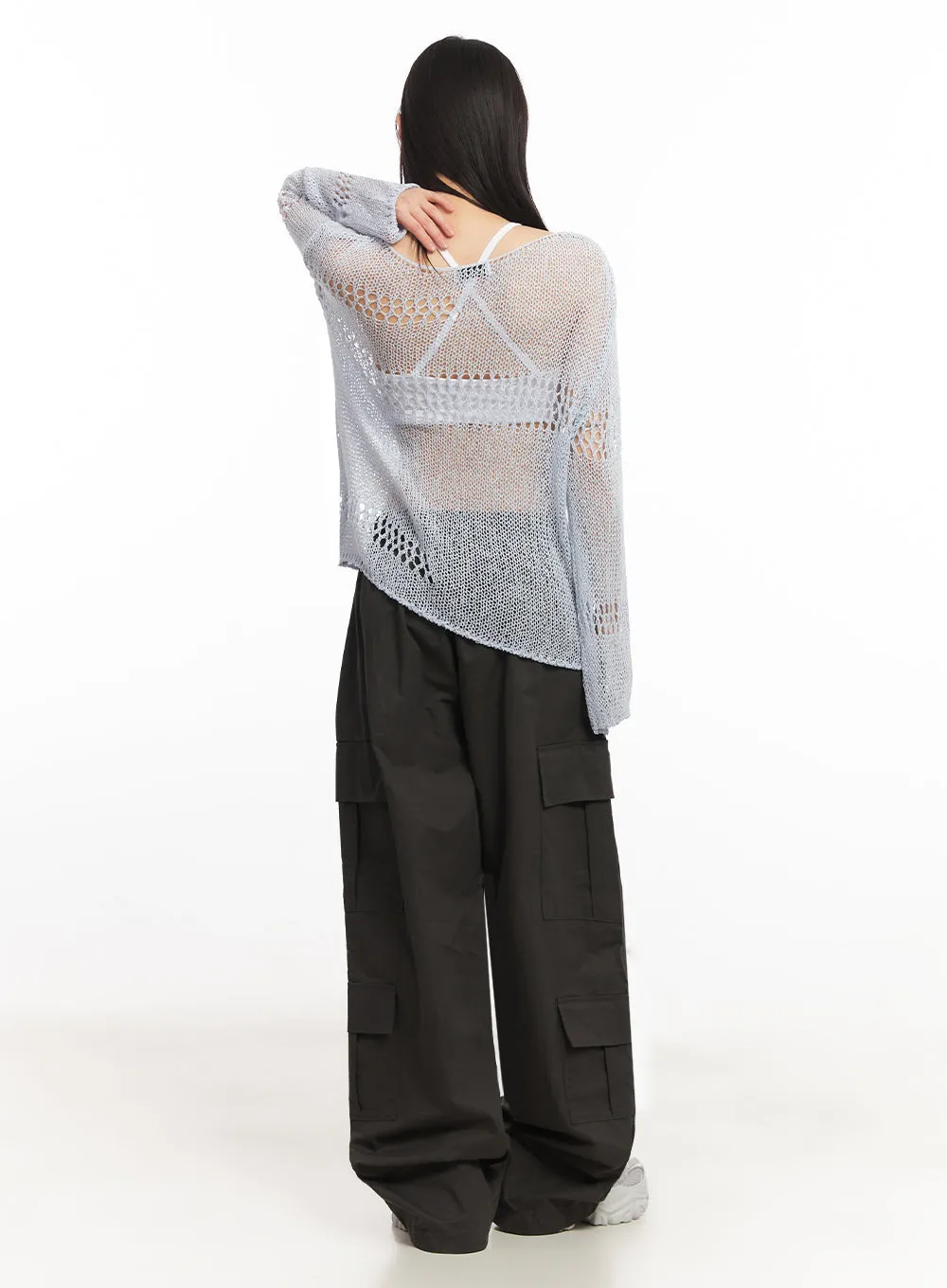 Mesh Patterned Knit Top IA521