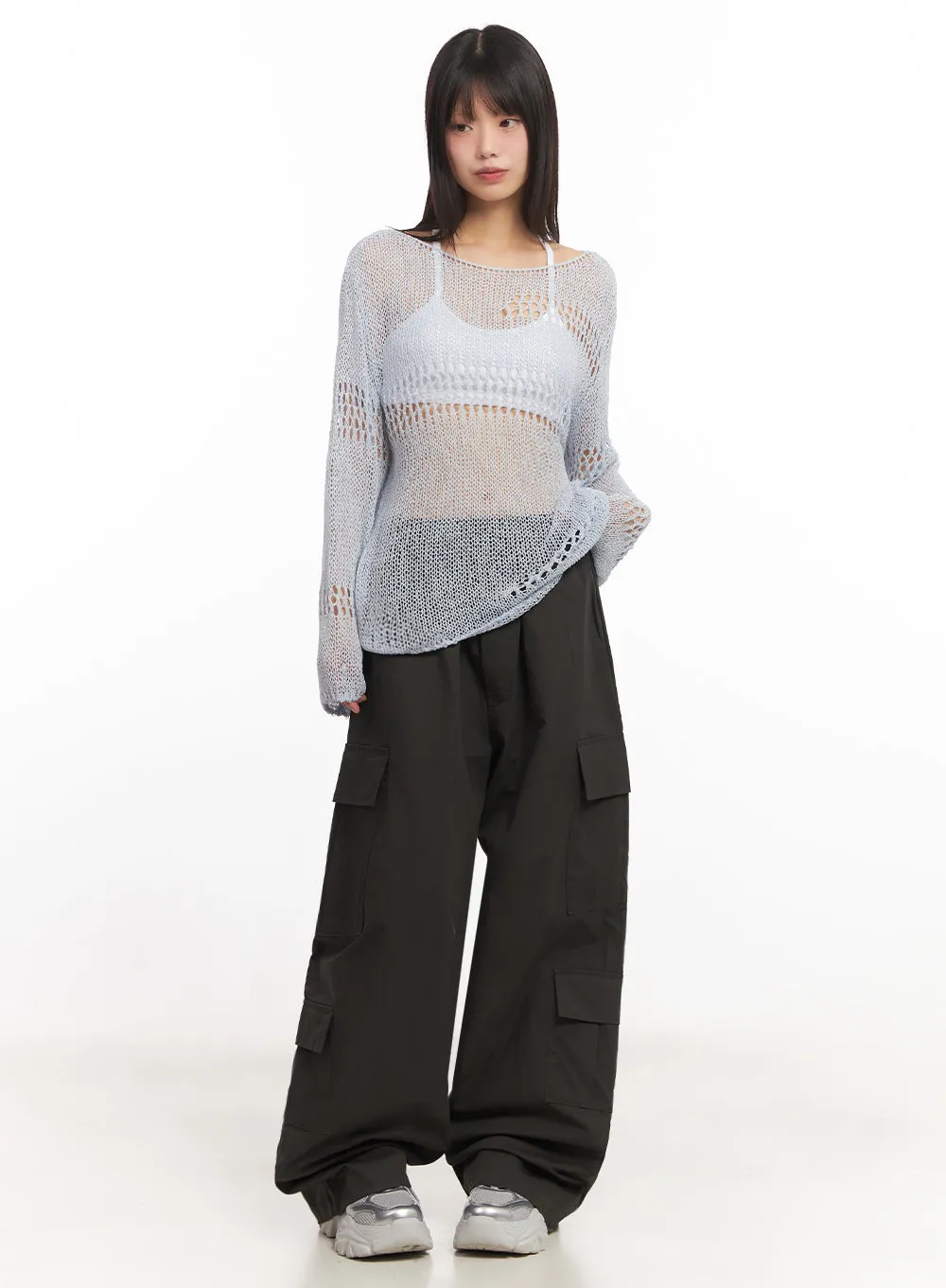 Mesh Patterned Knit Top IA521