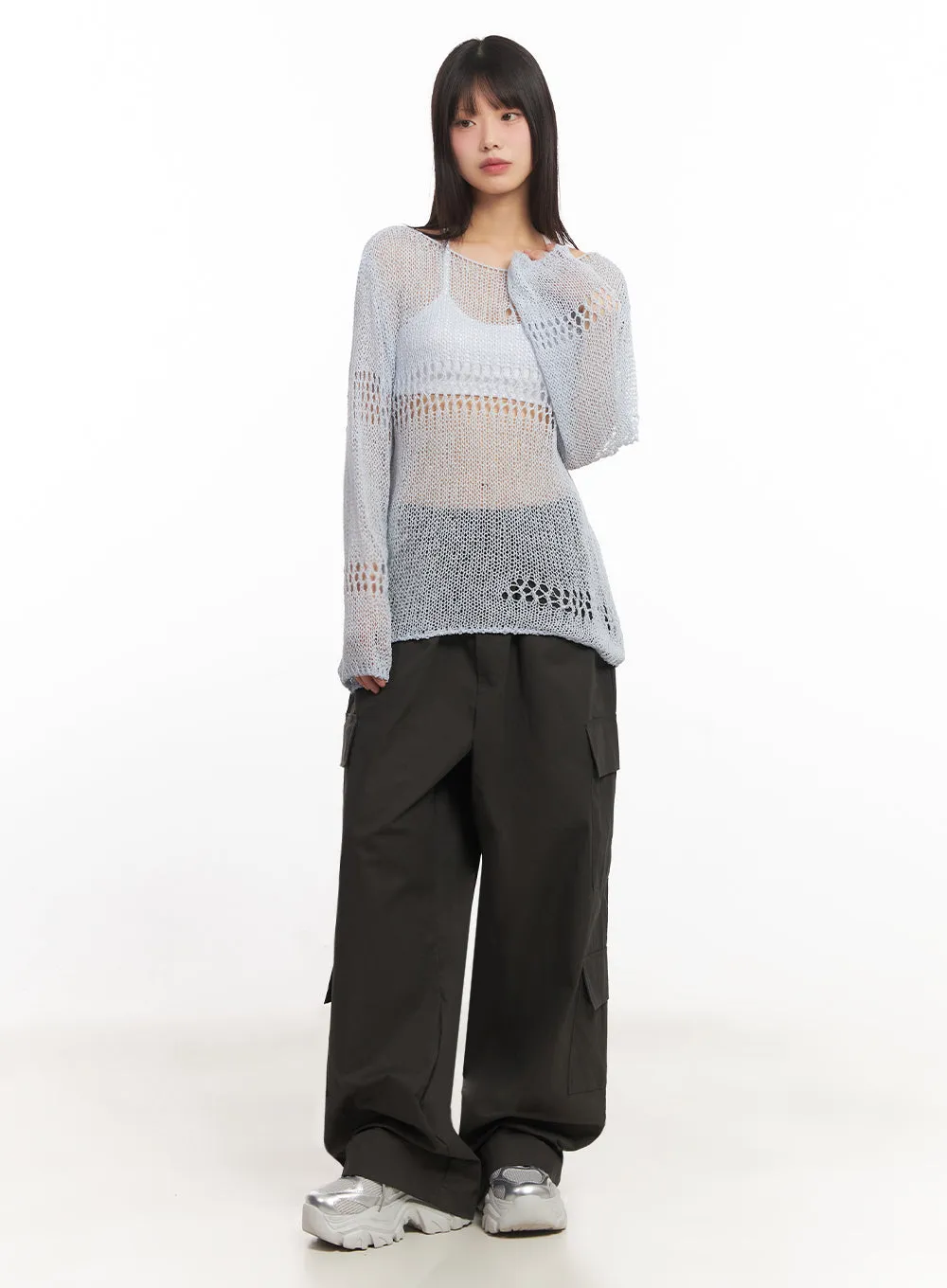 Mesh Patterned Knit Top IA521
