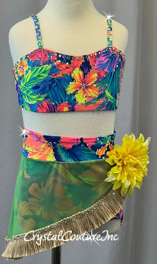 Multicolor Hawaiian Theme Two Piece with Asymmetrical - Rhinestones