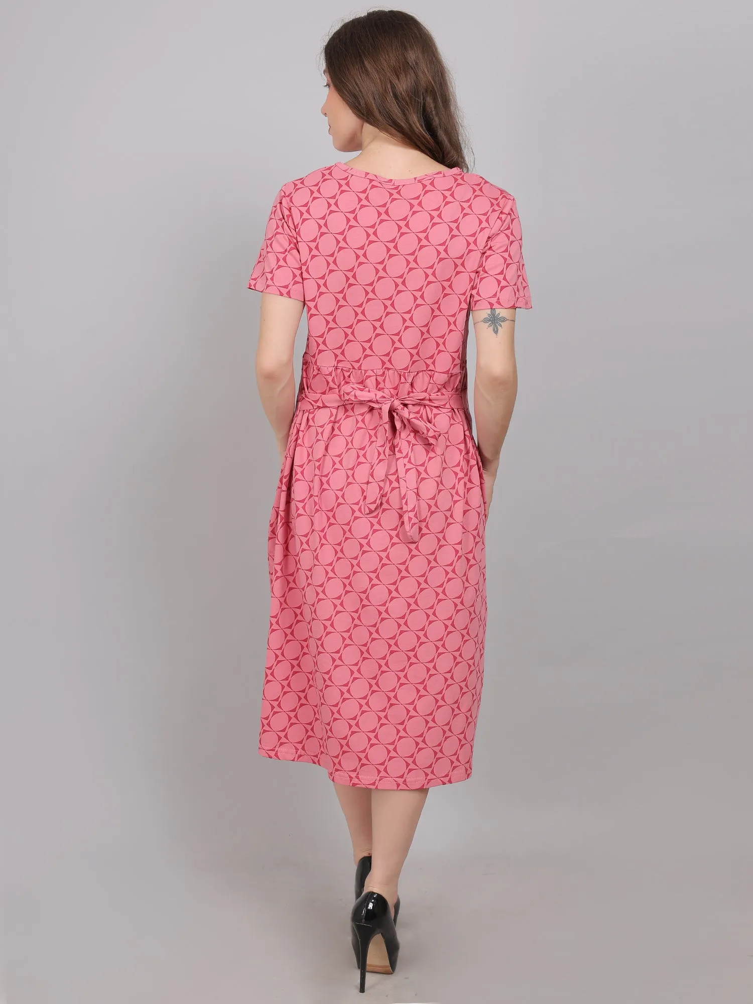 Pink Knitted Cotton Maternity Loungewear Dress
