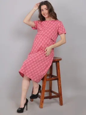Pink Knitted Cotton Maternity Loungewear Dress