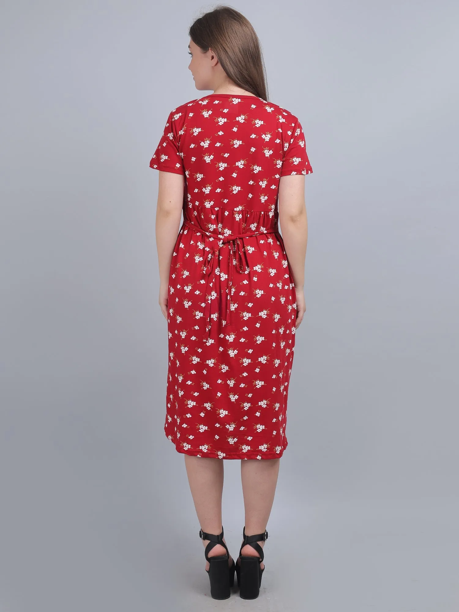 Red Knitted Cotton Maternity Loungewear Dress