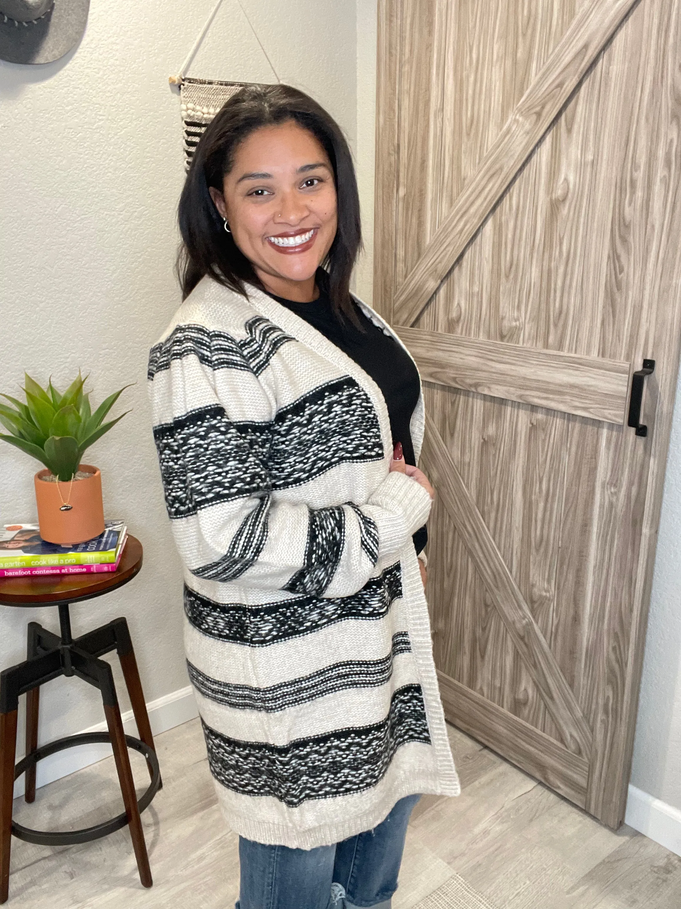 Saltwater Luxe Marsha Cream & Black Patterned Open Cardigan