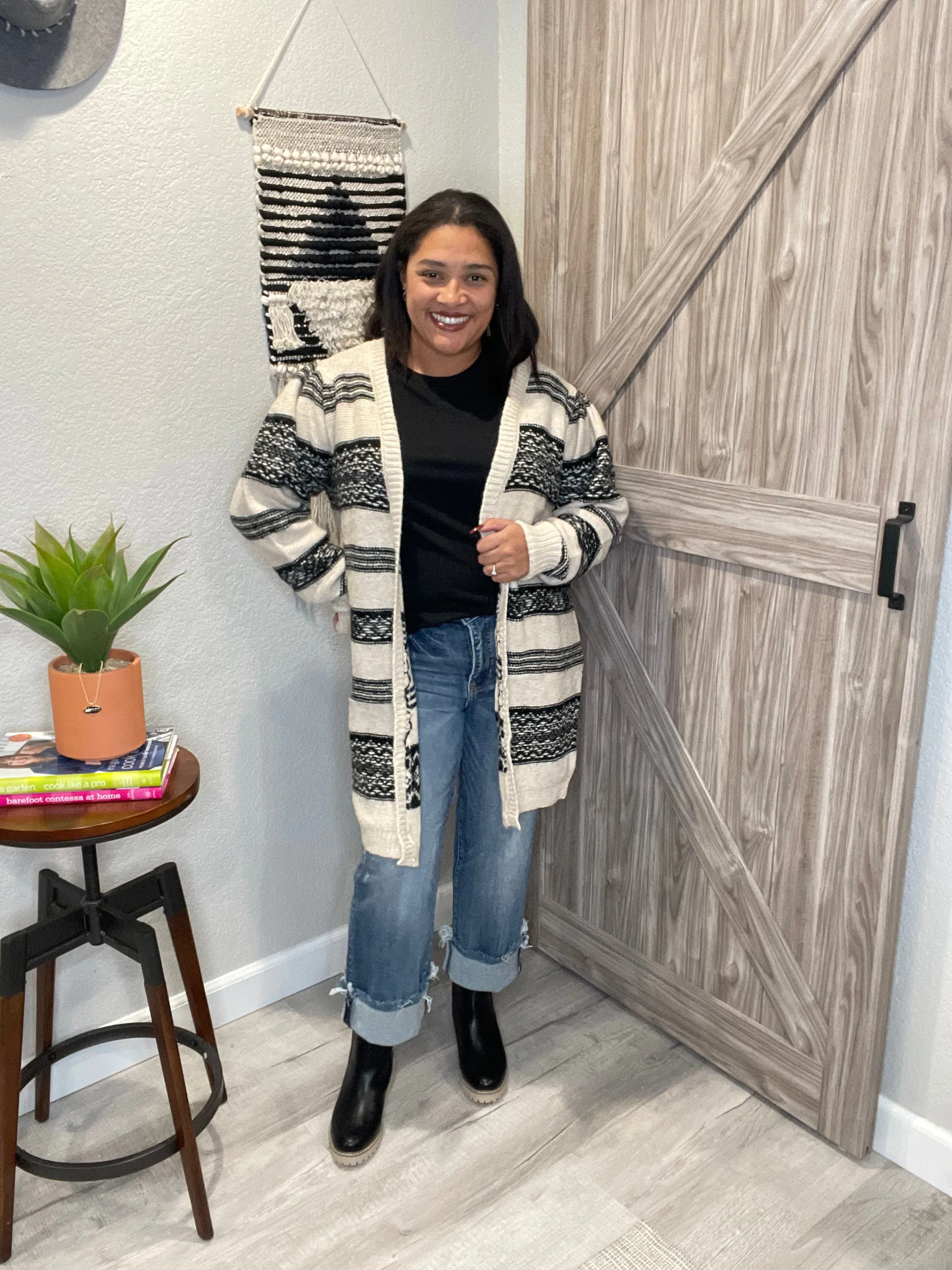 Saltwater Luxe Marsha Cream & Black Patterned Open Cardigan