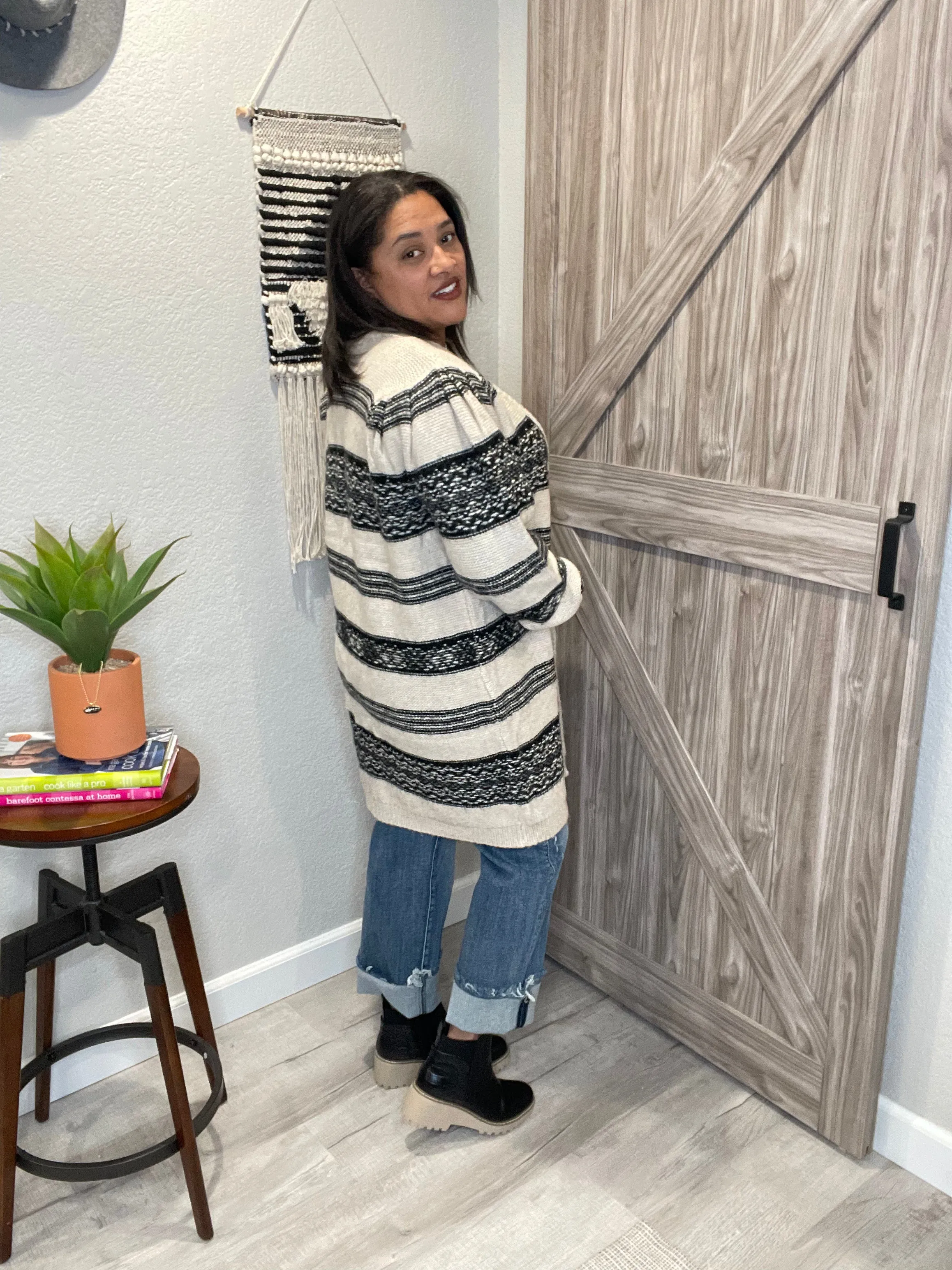 Saltwater Luxe Marsha Cream & Black Patterned Open Cardigan
